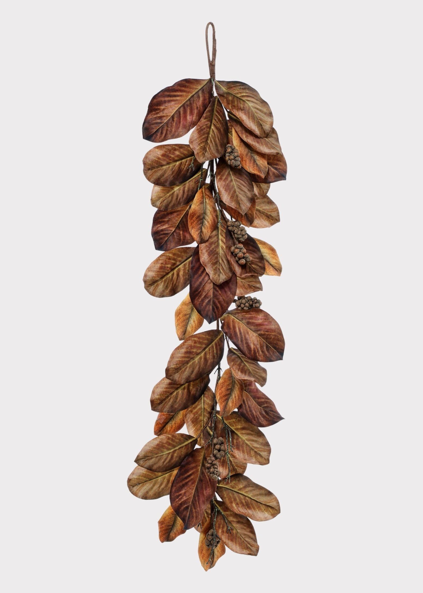 Artificial Fall Magnolia Leaf Garland in Harvest Brown Hues - 48" - Image 2