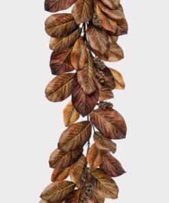 Artificial Fall Magnolia Leaf Garland in Harvest Brown Hues - 48"