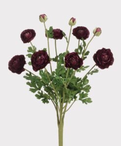 Alternative view of Artificial Ranunculus Flower Bush in Aubergine - 19"
