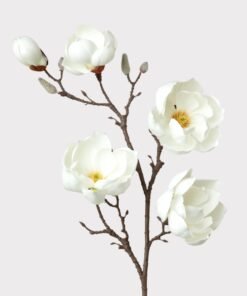 Artificial Magnolia Flower Branch in White - 39"