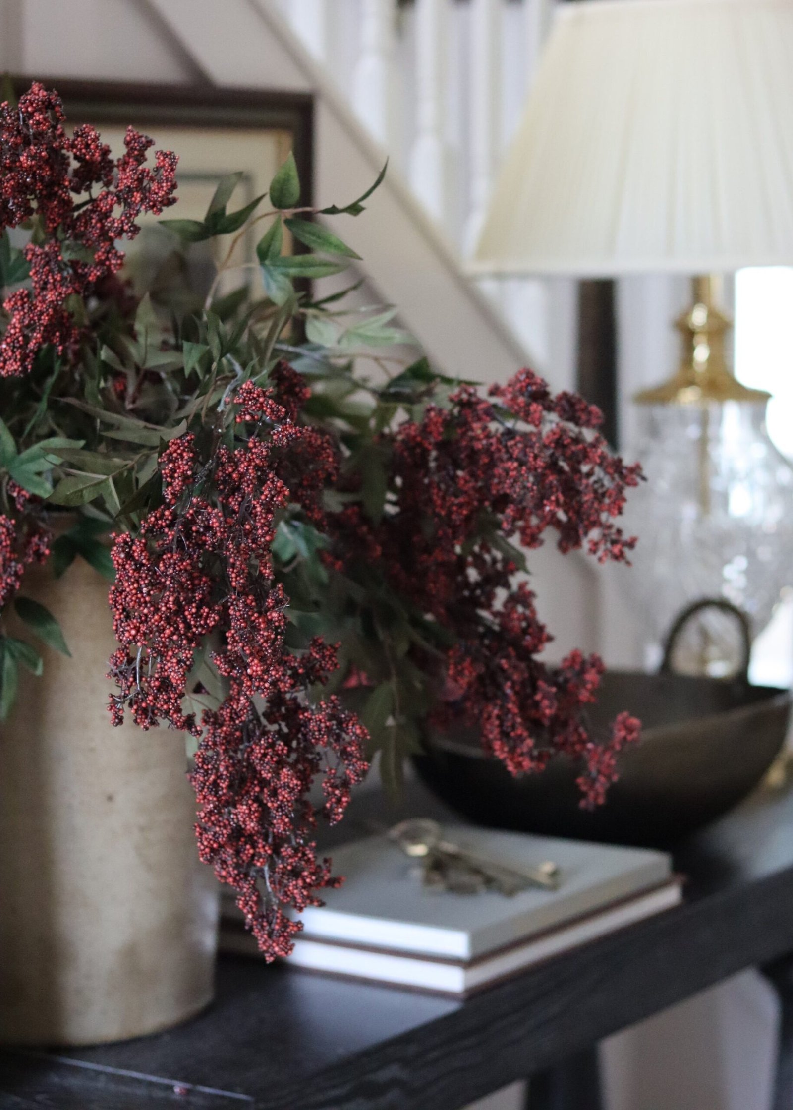 Burgundy Fake Hanging Nandina Berry Branch - 45" - Image 3