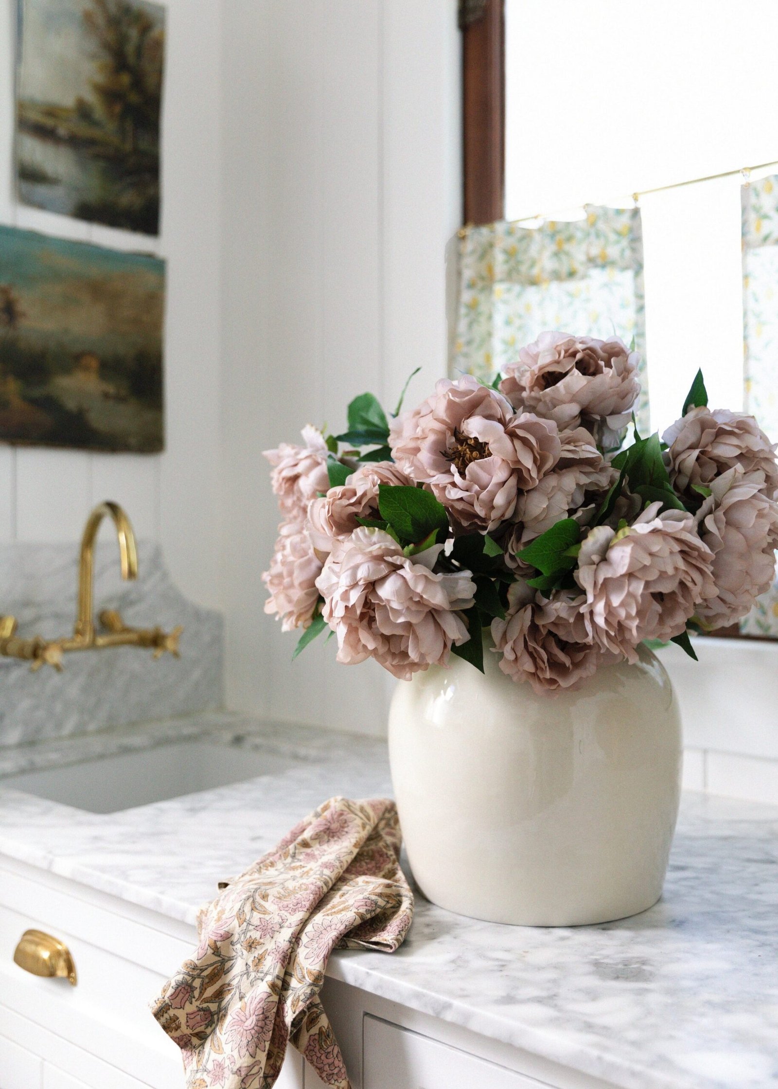 Artificial Peony Flower in Mauve Beige - 18.5" - Image 2