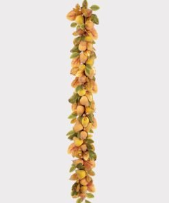 Yellow Beaded Fake Pear Fruit and Foliage Holiday Garland - 72"