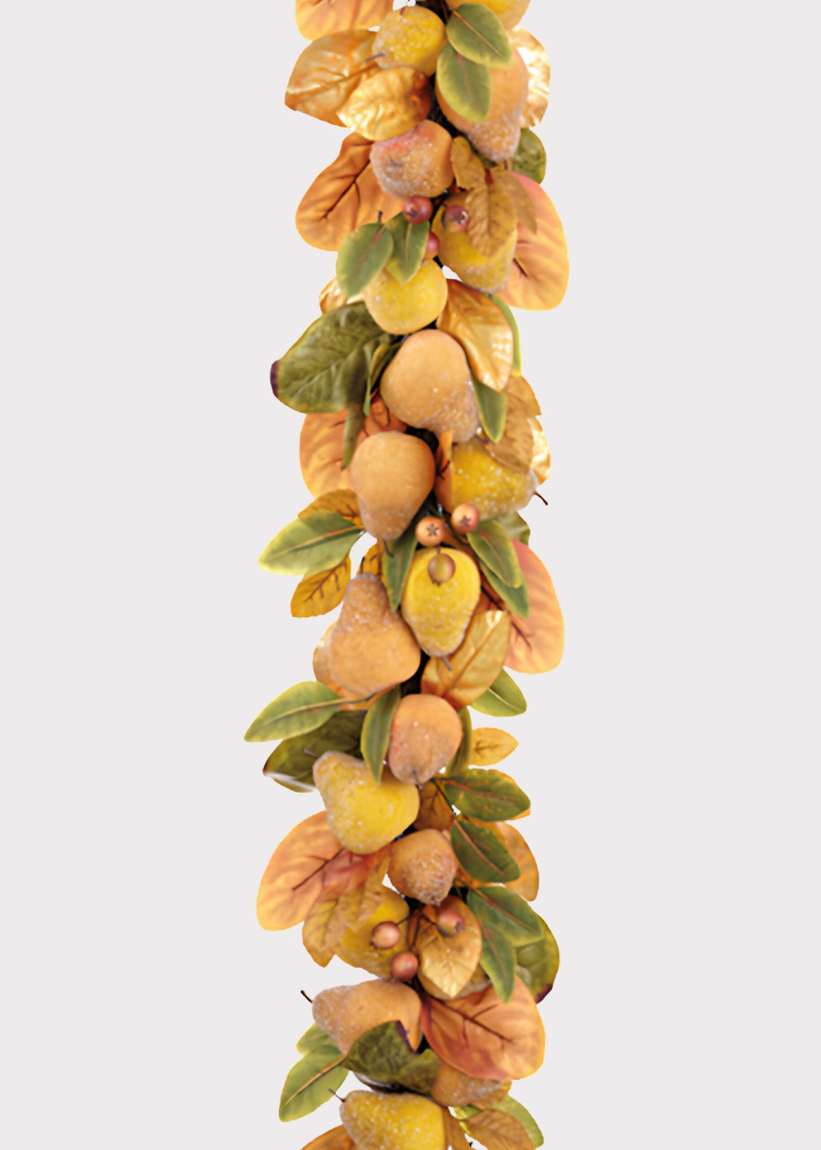 Yellow Beaded Fake Pear Fruit and Foliage Holiday Garland - 72" - Image 2